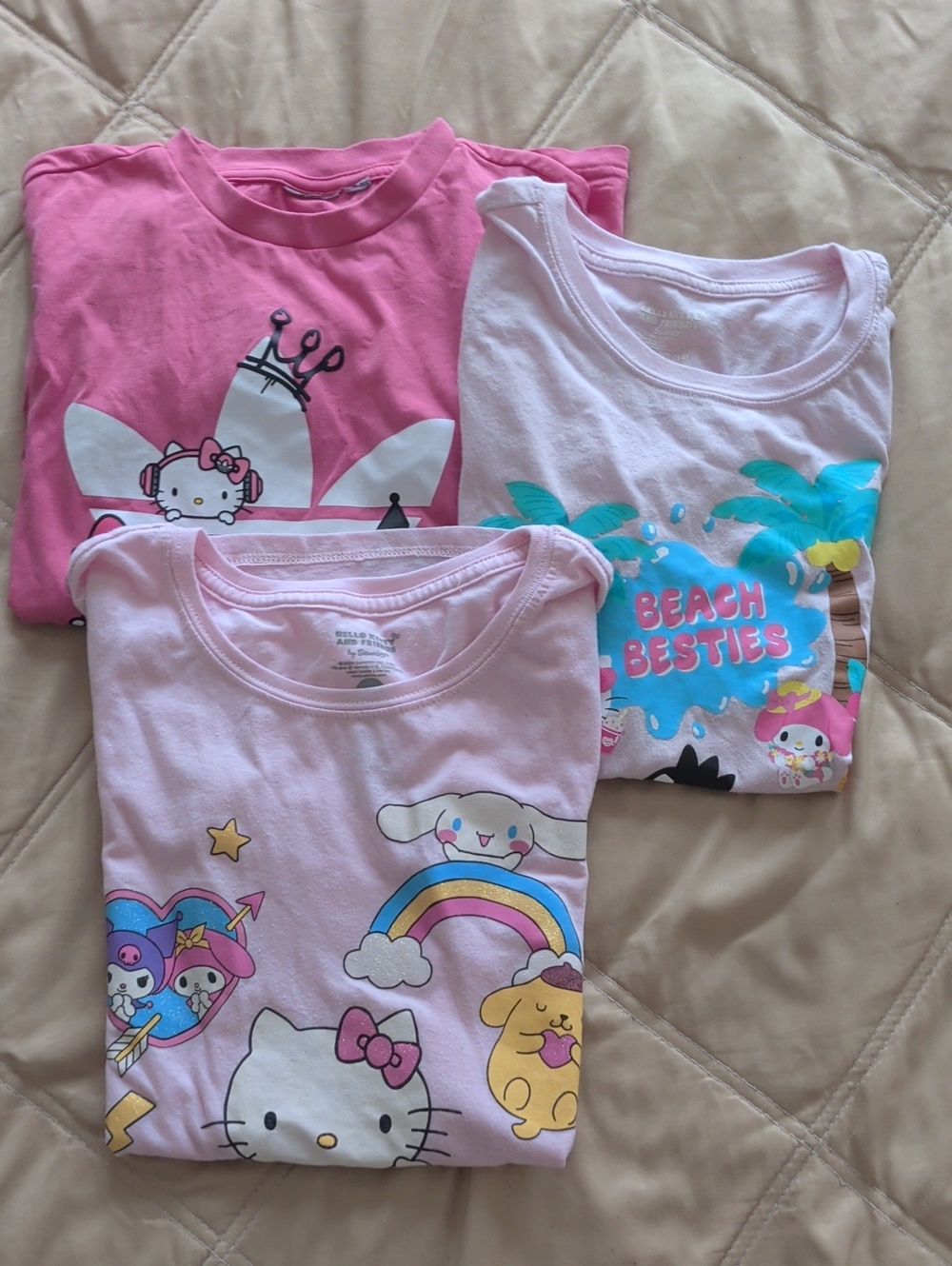 Sanrio Girls Pink Hello Kitty & Friends T Shirts 3 Pack- Light & Bright Pink